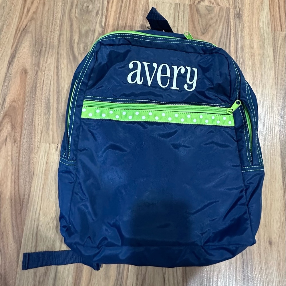 Navy Blue Backpack with Green Accents